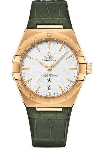 Omega Constellation OMEGA Co-Axial Master Chronometer - 39 mm Yellow Gold Case - White Silvery Dial - Olive Leather Strap