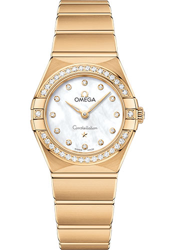 Omega Constellation Manhattan Quartz Watch - 25 mm Yellow Gold Case - Diamond-Paved Bezel - Mother-Of-Pearl Diamond Dial