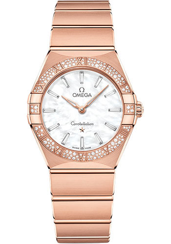 Omega Constellation Quartz - 28 mm Sedna Gold Case - Diamond Bezel - White Pearled Mother-Of-Pearl Diamond Dial