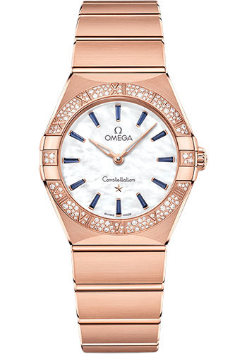 Omega Constellation Quartz - 28 mm Sedna Gold Case - Diamond Bezel - White Pearled Mother-Of-Pearl Sapphire Dial