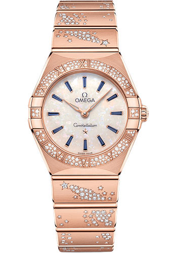Omega Constellation Quartz - 28 mm Sedna Gold Case - Diamond Bezel - White Opal Sapphire Dial