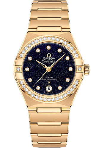 Omega Constellation Omega Co-Axial Master Chronometer - 29 mm Yellow Gold Case - Diamond Bezel - Blue Glass Diamond Dial