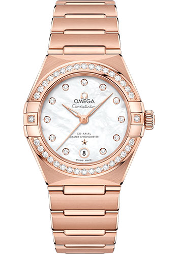 Omega Constellation Manhattan Co-Axial Master Chronometer Watch - 29 mm Sedna Gold Case - Diamond-Paved Bezel - Mother-Of-Pearl Diamond Dial