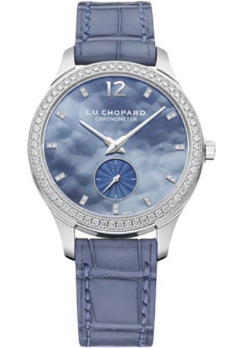 Chopard L.U.C XPS Esprit De Fleurier Peony Watch - White Gold Diamond Case - Blue Mother-Of-Pearl Diamond Dial - Blue Strap
