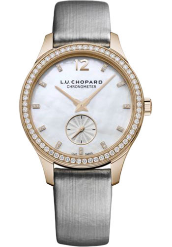 Chopard L.U.C XPS Watch - 35.00 mm Rose Gold Diamond Case - Diamond-Set Bezel - Mother-of-Pearl Diamond Dial - Silver Strap