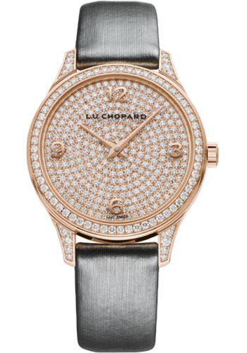 Chopard L.U.C XP Watch - 35.00 mm Rose Gold Diamond Case - Diamond-Set Bezel - Diamond-Set Gold Dial - Silver Strap