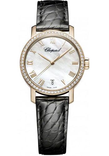 Chopard Classic Watch - 33.50 mm Rose Gold Case - Diamond Bezel - Black Alligator Strap