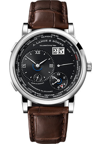 A. Lange & Söhne Lange 1 Time Zone Watch - 41.9mm White Gold Case - Black Dial - Black Strap