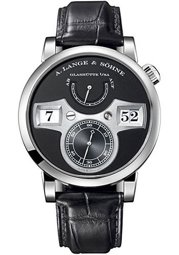 A. Lange & Söhne Zeitwerk Watch - 41.9mm White Gold Case - Black Dial - Black Alligator Strap