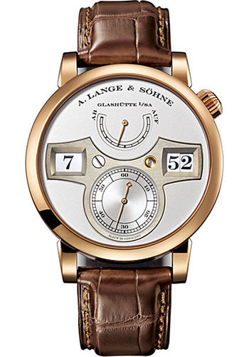 A. Lange & Söhne Zeitwerk Watch - 41.9mm Pink Gold Case - Silver Dial - Brown Alligator Strap