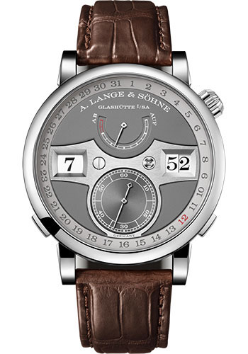 A. Lange & Söhne Zeitwerk Date Watch - 44.2mm White Gold Case - Light-Grey Dial - Dark-Brown Strap