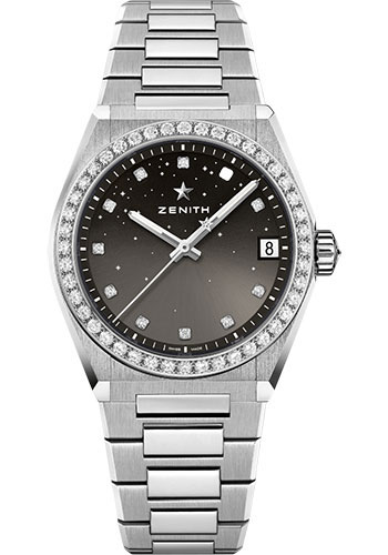Zenith Defy Midnight Watch - Steel - Diamond Bezel - Gradient Grey Dial - Metal Bracelet