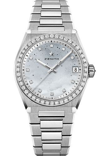Zenith Defy Midnight Watch - Steel - Diamond Bezel - Gradient Mother Of Pearl Dial - Metal Bracelet