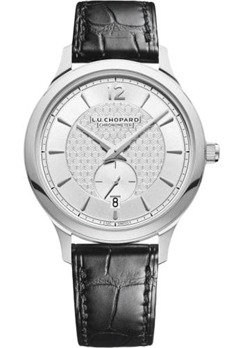 Chopard L.U.C XPS 1860 Officer Watch - White Gold Case - Galvanic Silver Dial - Black Strap