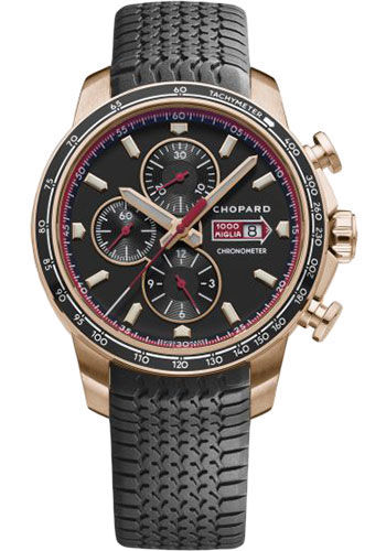 Chopard Mille Miglia GTS Chrono Watch - Rose Gold Case - Matte Black Dial - Black Strap