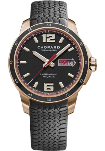 Chopard Mille Miglia GTS Automatic Watch - Rose Gold Case - Matte Black Dial - Black Strap