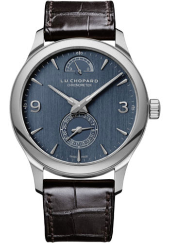 Chopard L.U.C Quattro Watch - White Gold Case - Galvanic Gray-Blue Dial - Brown Strap
