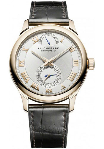Chopard L.U.C Quattro Watch - Rose Gold Case - Silver Dial - Brown Alligator Strap