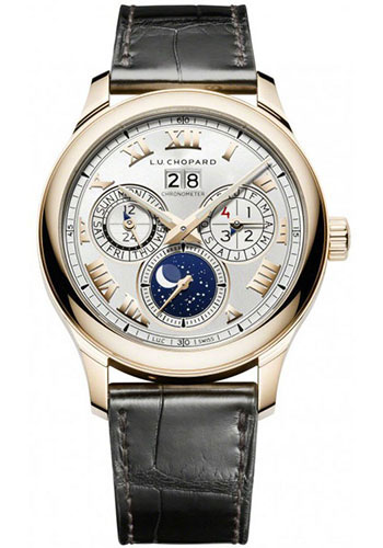 Chopard L.U.C Lunar One Watch - 43 mm Rose Gold Case - Silver Dial - Brown Alligator Strap
