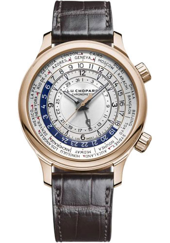 Chopard L.U.C Time Traveler One Watch - Rose Gold Case - Galvanic Silver Dial - Brown Strap