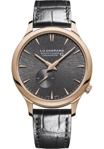 Chopard L.U.C XPS Twist QF Fairmined Watch - Rose Gold Case - Galvanic Slate Gray Dial - Black Strap