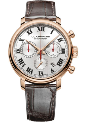 Chopard L.U.C Chronograph Heritage Watch - Rose Gold Case - Galvanic Silver Dial - Brown Strap