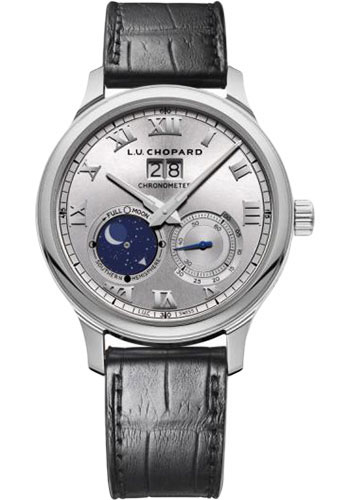 Chopard L.U.C Lunar Big Date Watch - White Gold Case - Galvanic Silver Dial - Black Strap