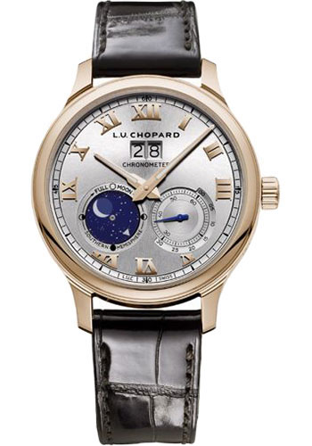 Chopard L.U.C Lunar Big Date Watch - Rose Gold Case - Galvanic Silver Dial - Brown Strap