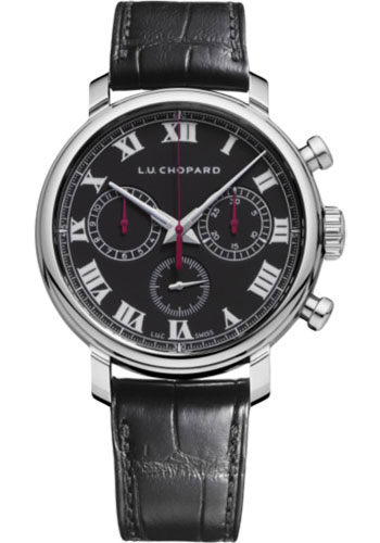 Chopard L.U.C Chronograph Heritage Purists Edition Watch - Steel Case - Black Dial - Black Strap