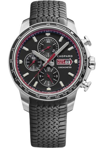 Chopard Mille Miglia GTS Chrono Watch - Steel Case - Matte Black Dial - Black Strap