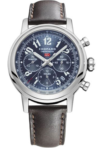 Chopard Mille Miglia Classic Chronograph Watch - 42.00 mm Steel Case - Galvanic Blue Dial - Brown Strap