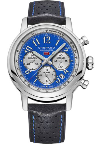 Chopard Mille Miglia Racing Colors Watch - Steel Case - Blue Dial - Black Strap