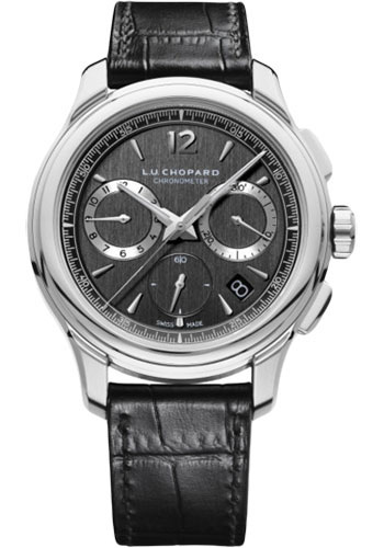 Chopard L.U.C Chrono One Flyback Watch - Steel Case - Galvanic Slate Gray Dial - Gray Strap
