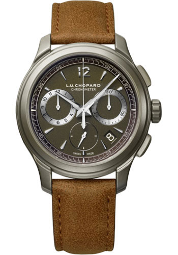 Chopard L.U.C Chrono One Flyback Watch - Titanium Case - Khaki Green Dial - Brown Strap