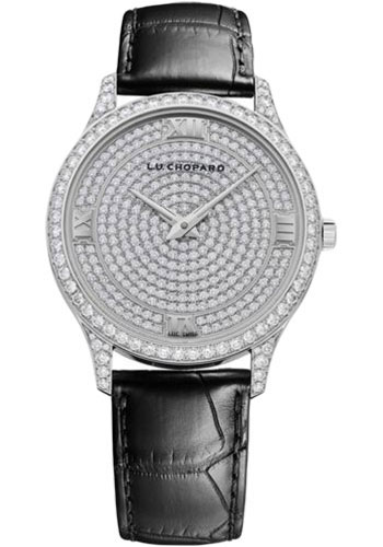 Chopard L.U.C XP Watch - 40.00 mm White Gold Diamond Case - Diamond-Set Bezel - Diamond-Set Gold Dial - Black Strap