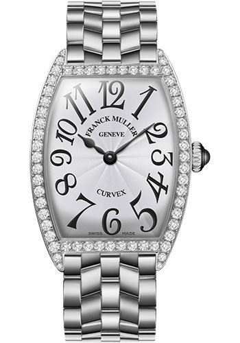 Franck Muller Cintrée Curvex Quartz Watch - 25 mm Stainless Steel Diamond Case - White Dial - Bracelet