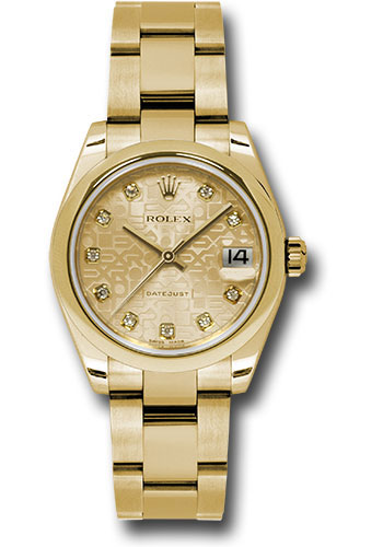 Rolex Yellow Gold Datejust 31 Watch - Domed Bezel - Champagne Jubilee Diamond Dial - Oyster Bracelet