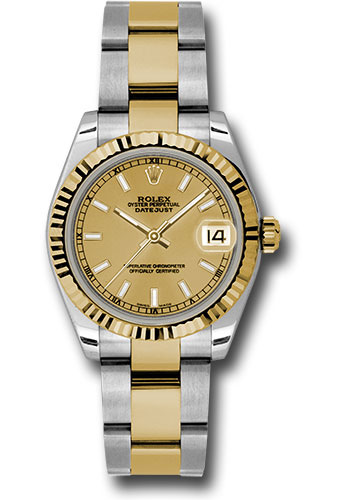 Rolex Steel and Yellow Gold Datejust 31 Watch - Fluted Bezel - Champagne Index Dial - Oyster Bracelet