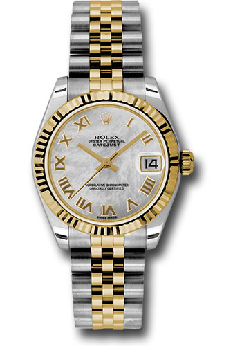 Rolex Steel and Yellow Gold Datejust 31 Watch - Fluted Bezel - Mother-Of-Pearl Roman Dial - Jubilee Bracelet