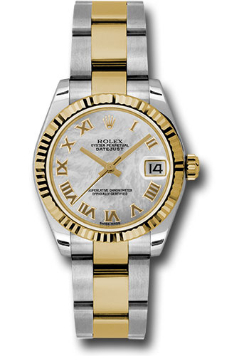 Rolex Steel and Yellow Gold Datejust 31 Watch - Fluted Bezel - Mother-Of-Pearl Roman Dial - Oyster Bracelet