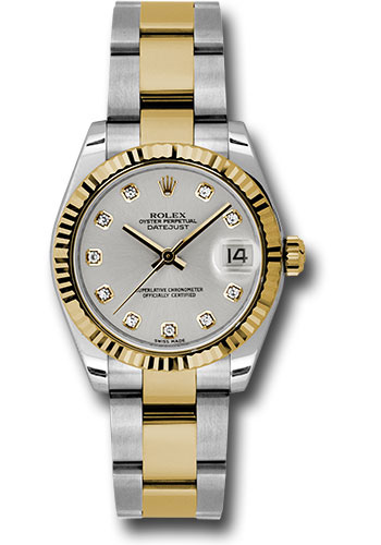 Rolex Steel and Yellow Gold Datejust 31 Watch - Fluted Bezel - Silver Diamond Roman Vi Diamond Dial - Oyster Bracelet