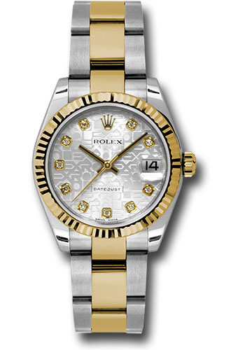 Rolex Steel and Yellow Gold Datejust 31 Watch - Fluted Bezel - Silver Jubilee Diamond Dial - Oyster Bracelet