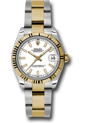 Rolex Steel and Yellow Gold Datejust 31 Watch - Fluted Bezel - White Index Dial - Oyster Bracelet