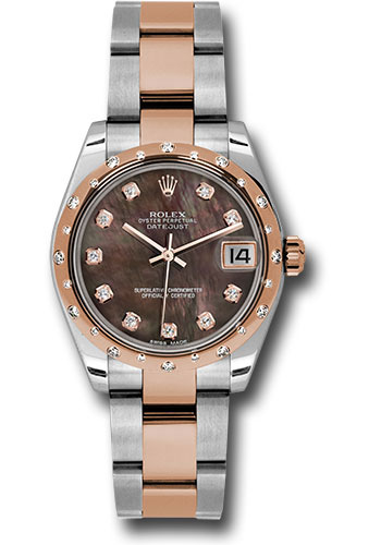 Rolex Steel and Everose Gold Datejust 31 Watch - 24 Diamond Bezel - Dark Mother-Of-Pearl Diamond Dial - Oyster Bracelet