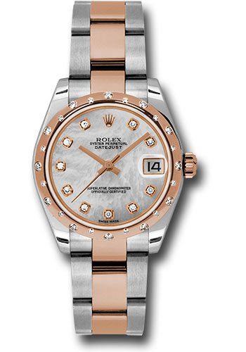 Rolex Steel and Everose Gold Datejust 31 Watch - 24 Diamond Bezel - White Mother-Of-Pearl Diamond Dial - Oyster Bracelet