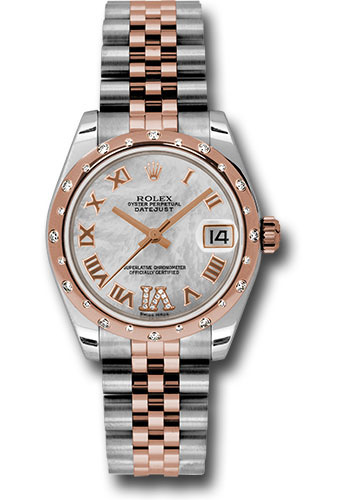 Rolex Steel and Everose Gold Datejust 31 Watch - 24 Diamond Bezel - Mother-Of-Pearl Diamond Roman Vi Roman Dial - Jubilee Bracelet