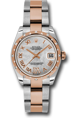 Rolex Steel and Everose Gold Datejust 31 Watch - 24 Diamond Bezel - Mother-Of-Pearl Diamond Roman Vi Roman Dial - Oyster Bracelet