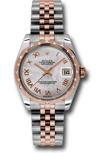 Rolex Steel and Everose Gold Datejust 31 Watch - 24 Diamond Bezel - Mother-Of-Pearl Roman Dial - Jubilee Bracelet