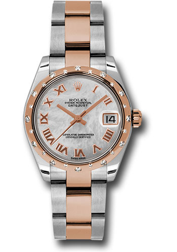 Rolex Steel and Everose Gold Datejust 31 Watch - 24 Diamond Bezel - Mother-Of-Pearl Roman Dial - Oyster Bracelet