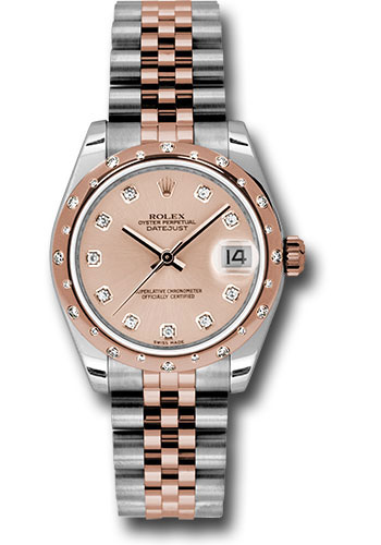 Rolex Steel and Everose Gold Datejust 31 Watch - 24 Diamond Bezel - Pink Diamond Dial - Jubilee Bracelet